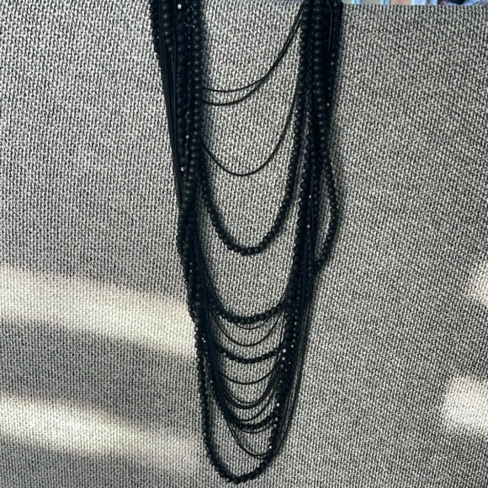 Black Cascading Multi-Layered Necklace - Picture 10 of 16